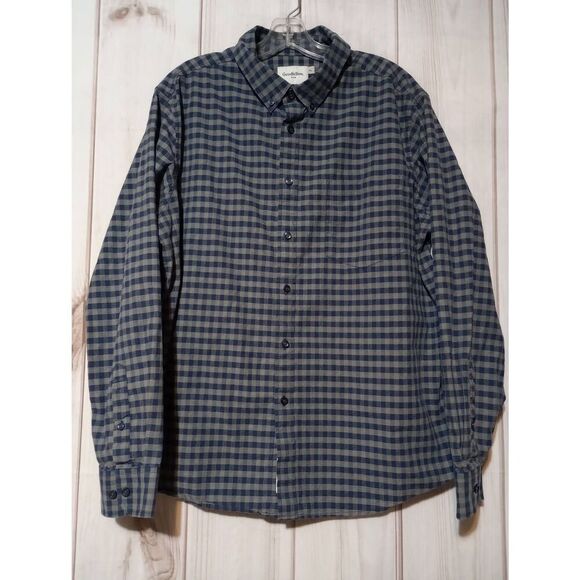 GoodFellow Shirt Men's Extra Large Navy Gray Button Front Long Sleeve Standard N - Picture 1 of 9